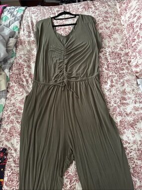 Olive Green Ruched Waist Jumpsuit